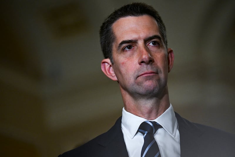 U.S. Senator Tom Cotton (R-AR) looks on, as Senate Republican leaders hold a press conference following their weekly policy lunch on Capitol Hill in Washington, D.C., U.S., June 23, 2026.