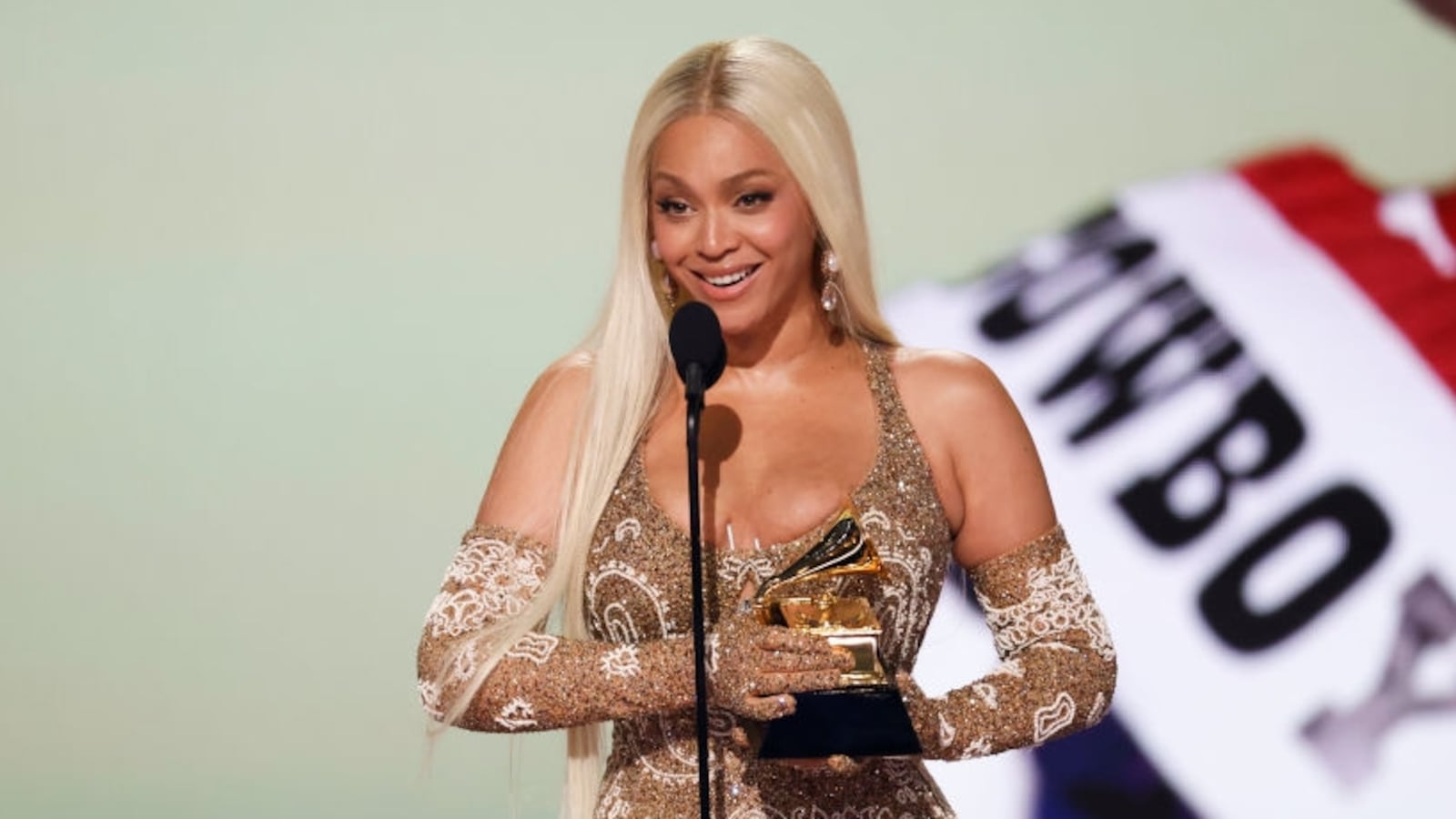 Beyoncé wins the award for Best Country Album at The 67th Annual Grammy Awards, airing live from Crypto.com Arena in Los Angeles, California, Sunday, Feb. 2 (8:00-11:30 PM, live ET/5:00-8:30 PM, live PT) on the CBS Television Network, and streaming live and on demand on Paramount+.* (Photo by Sonja Flemming/CBS via Getty Images)