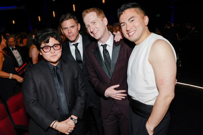 LOS ANGELES, CALIFORNIA - SEPTEMBER 14: (L-R) Celeste Yim, Mikey Day, James Austin Johnson, and Bowen Yang attend The 77th Primetime Emmy Awards at Peacock Theater on September 14, 2025 in Los Angeles, California. (Photo by Francis Specker/CBS via Getty Images)