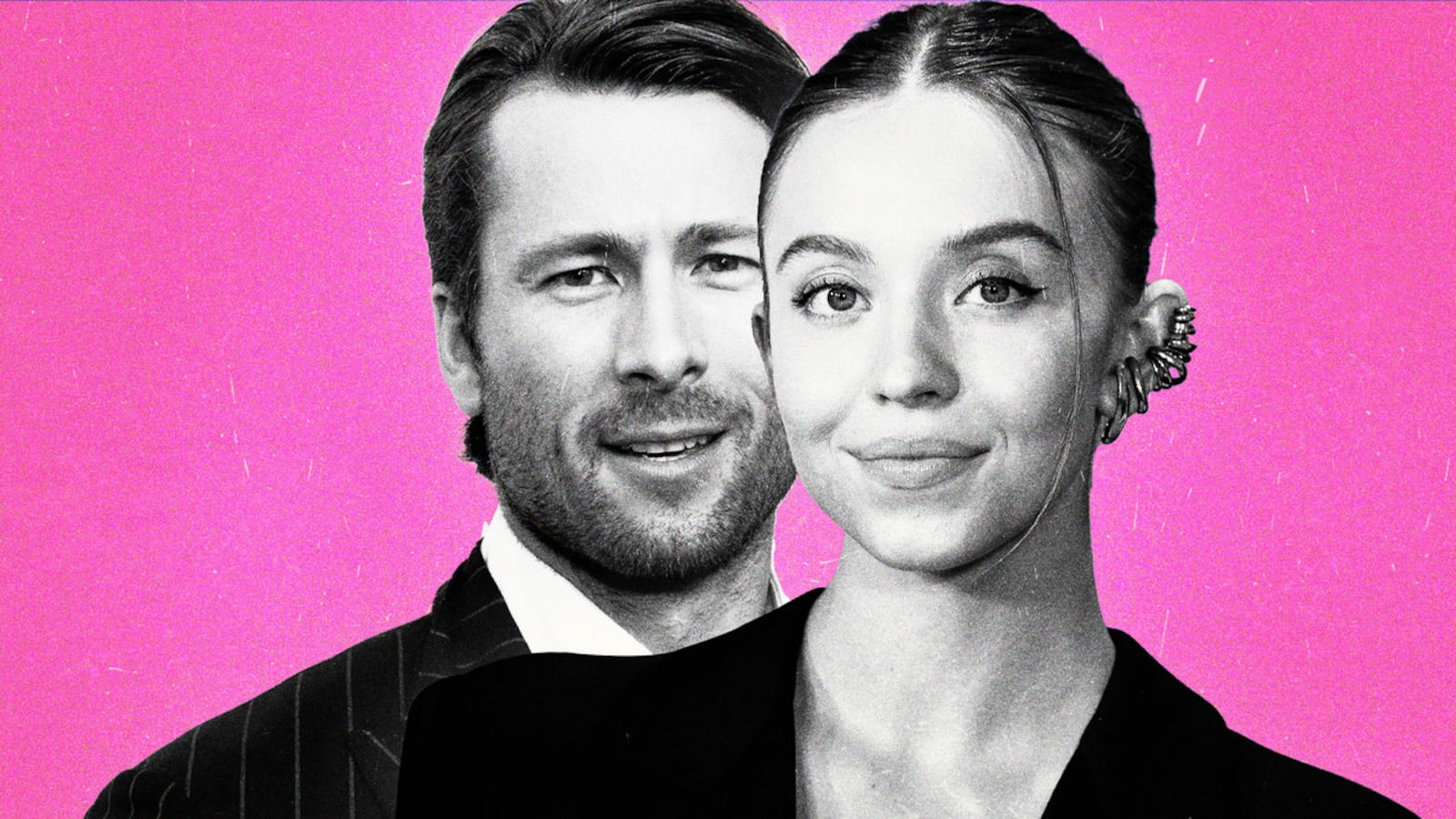 Illustration featuring Glen Powell and Sydney Sweeney