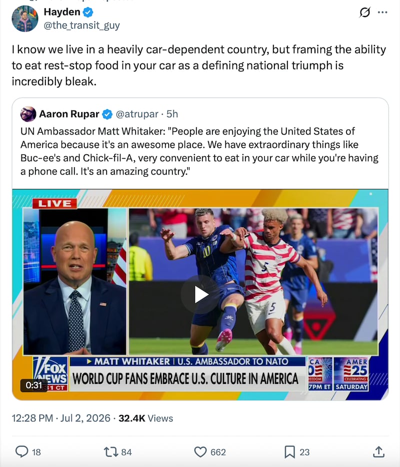 Whitaker was knocked for resorting to praising fast food and gas stations.