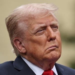 President Donald Trump attends a September 11th observance event in the courtyard of the Pentagon September 11, 2025 in Arlington, Virginia.