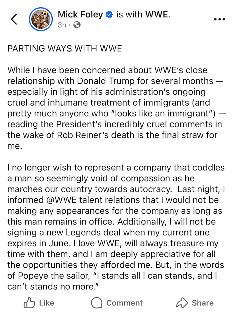 Mick Foley says he's leaving WWE.