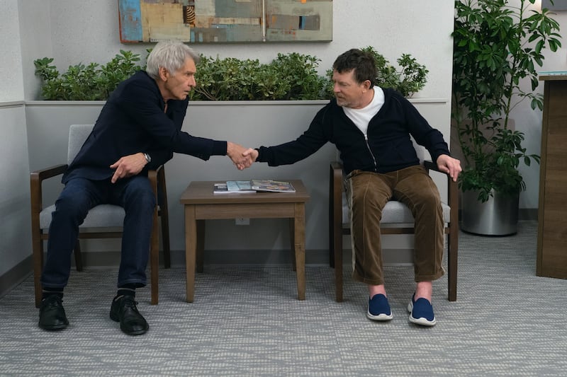Michael J. Fox and Harrison Ford in "Shrinking"