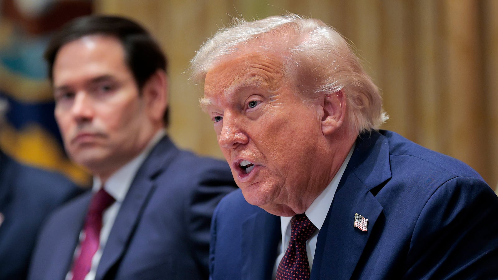 WASHINGTON, DC - AUGUST 26: U.S. President Donald Trump holds a cabinet meeting with members of his administration in the Cabinet Room of the White House on August 26, 2025 in Washington, DC. This is the seventh cabinet meeting of Trump's second term. Seated next to President Trump was Secretary of State Marco Rubio. (Photo by Chip Somodevilla/Getty Images)