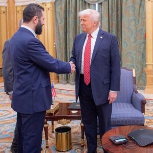 President Donald Trump meets with Syrian President Ahmed al-Sharaa in Riyadh, Saudi Arabia.