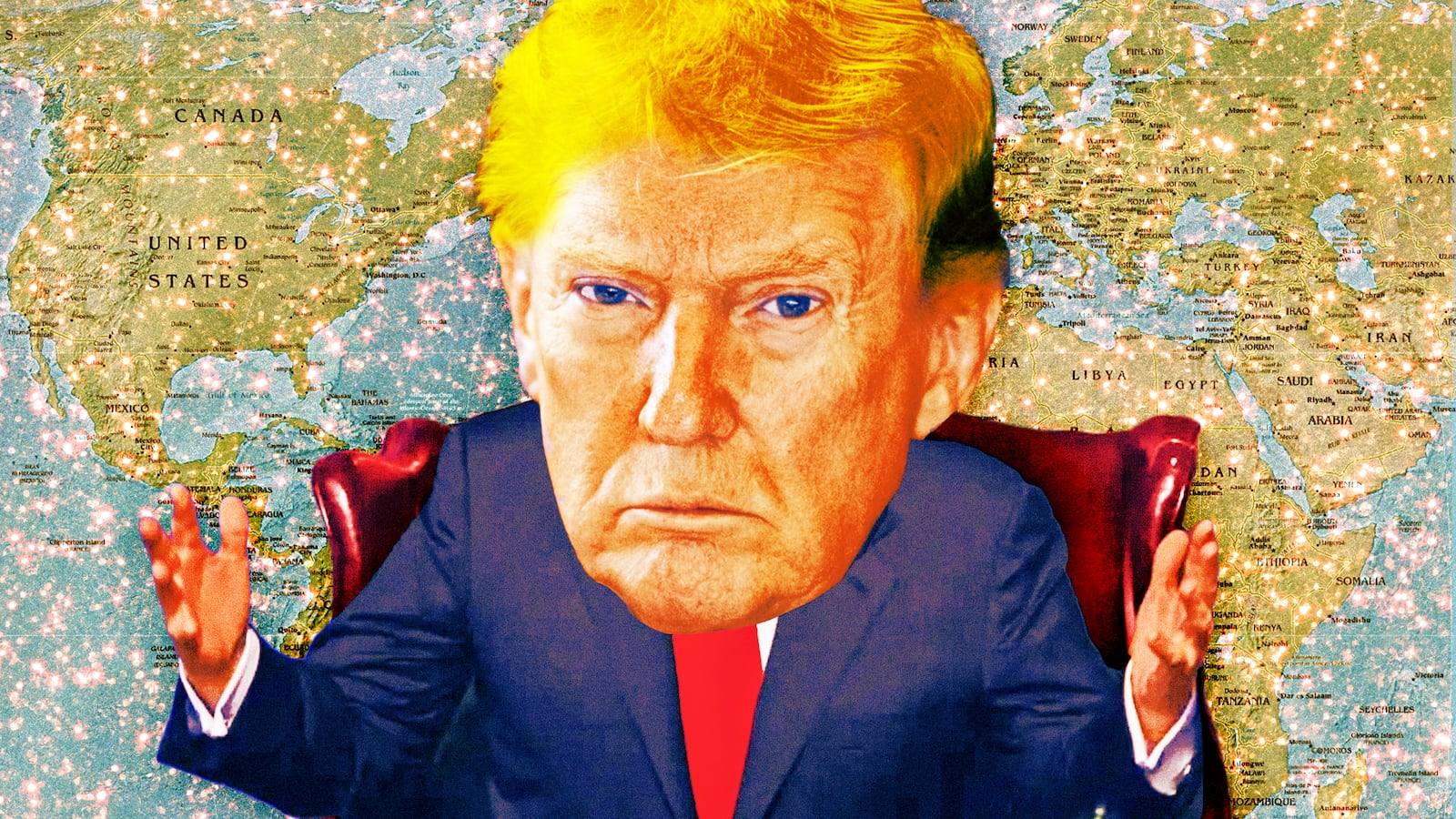 A photo illustration of Donald Trump and map of the United States.