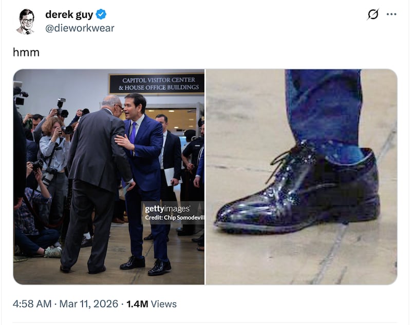 Derek Guy reacts to Rubio's oversized shoes.