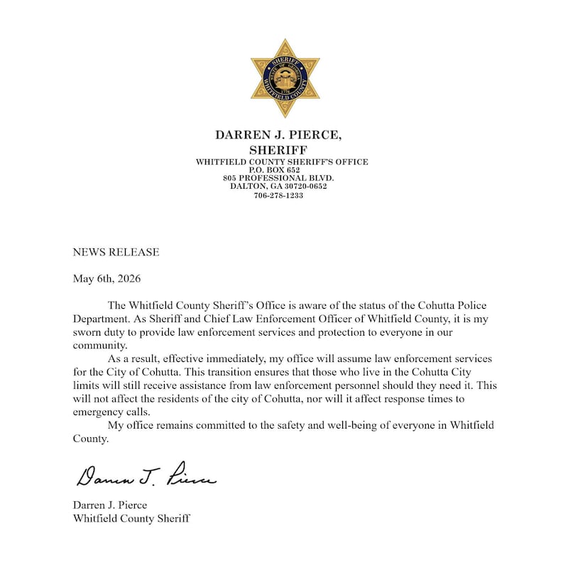 Whitfield County Sheriff’s Office announcement