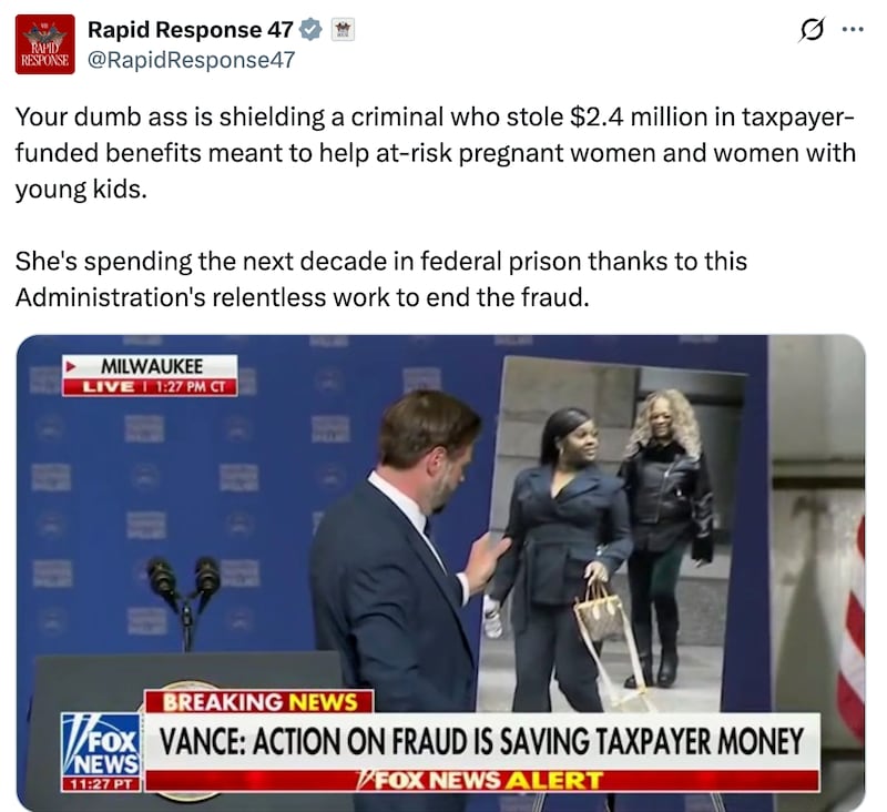 Screenshot of Rapid Response 47’s X post.