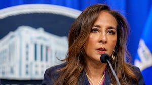 WASHINGTON, DC - SEPTEMBER 29: Assistant Attorney General for Civil Rights Harmeet Dhillon speaks during a news conference at the Justice Department on September 29, 2025 in Washington, DC. The Justice Department has filed a complaint under the Freedom of Access to Clinic Entrances (FACE) Act against protestors who targeted a New Jersey synagogue in November 2024. (Photo by Andrew Harnik/Getty Images)