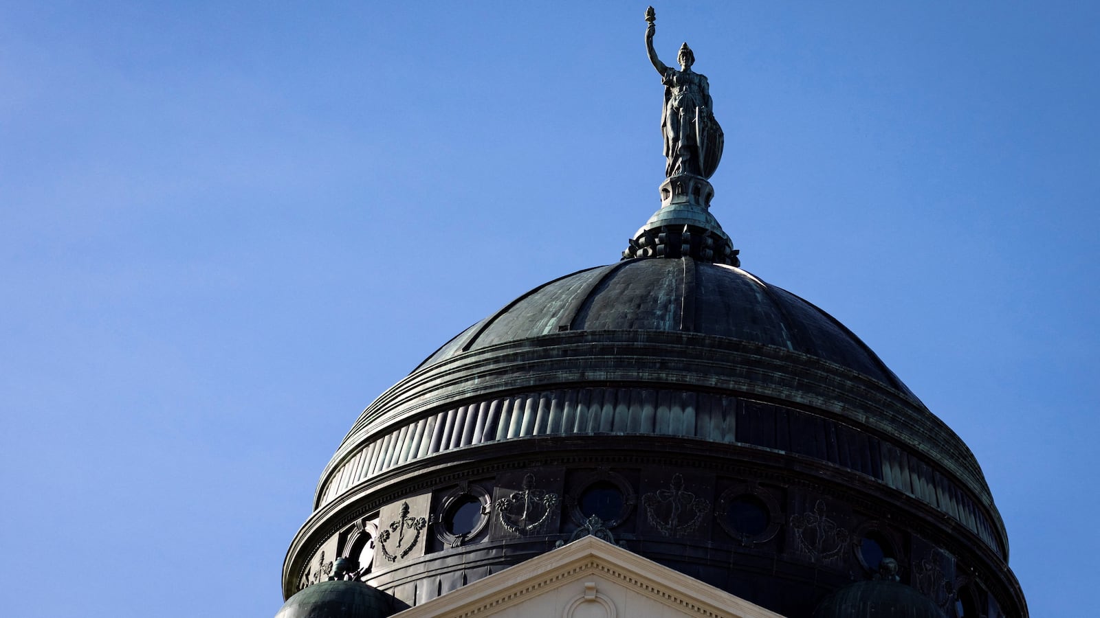 The dome of the Montana State Capitol is seen in Helena, Montana, U.S. April 26, 2023.