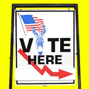 Voting sign with a donkey and a downward arrow