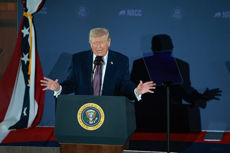 WASHINGTON, DC - MARCH 25: U.S. President Donald Trump attends the National Republican Congressional Committee's annual fundraising dinner at Union Station on March 25, 2026 in Washington, DC. President Trump was this year's keynote speaker at the dinner. (Photo by Chip Somodevilla/Getty Images)