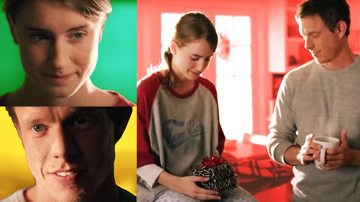 A photo illustration of screenshots from a classic Folgers commercial where a brother and sister look longingly at each other over cups of coffee.