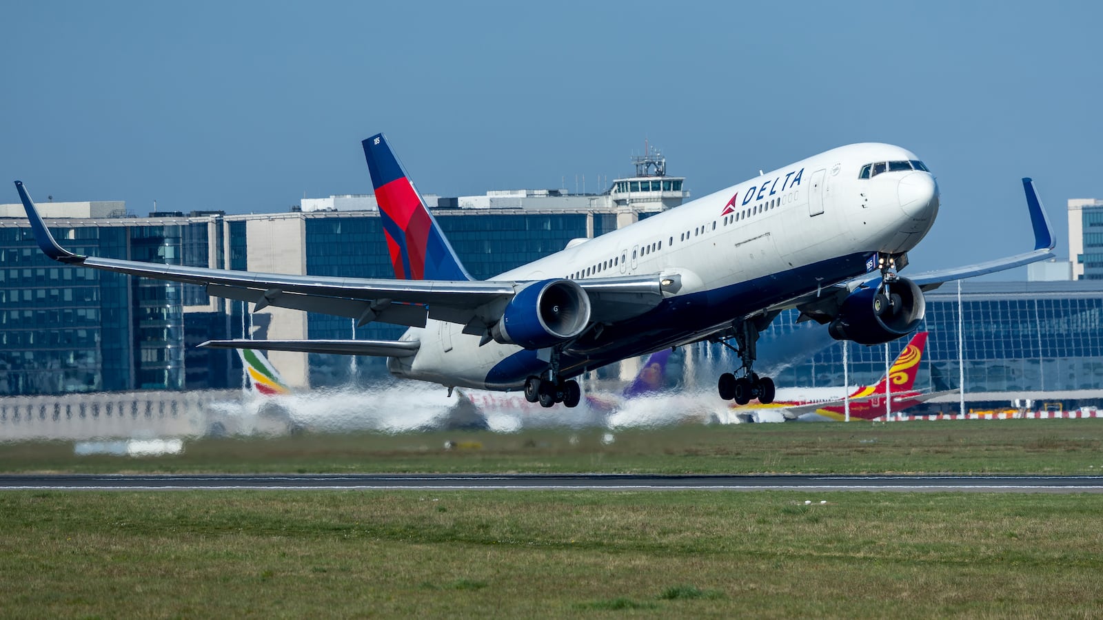 BRUSSELS, BELGIUM - APRIL 05: A Delta Air Lines Boeing 767 plane bound for New York’s John F. Kennedy International Airport takes off from the Belgian capital's Zaventem airport on April 05, 2025 in Brussels, Belgium. (Photo by Omar Havana/Getty Images)