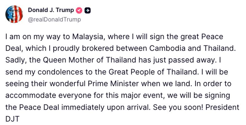 Trump Malaysia Truth Social post