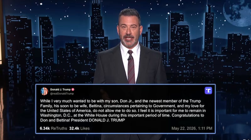 Jimmy Kimmel Live!, Kimmel shares Truth Social post from Trump