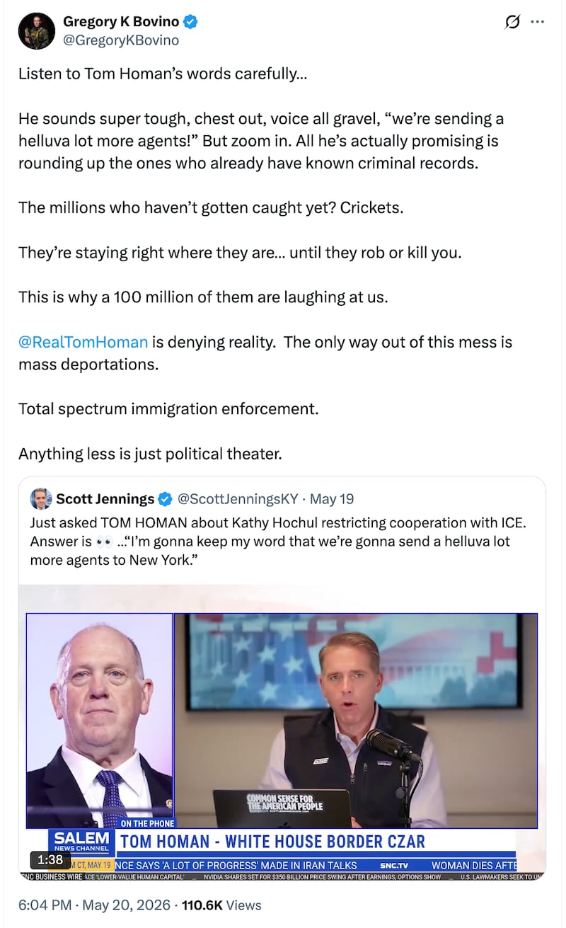 Bovino's angry post.