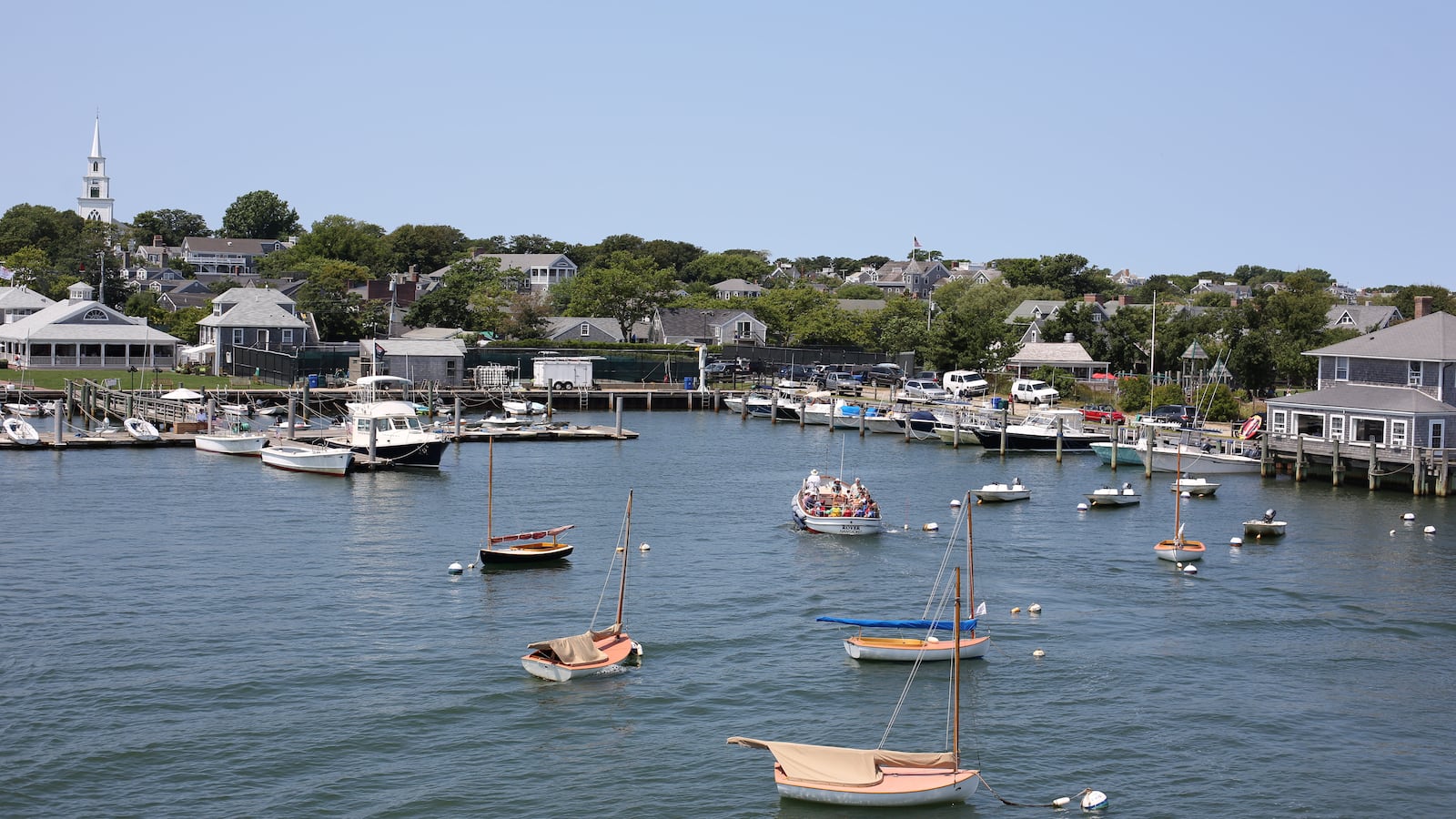 Boats moored in Nantucket Harbor, Nantucket Island, Massachusetts.