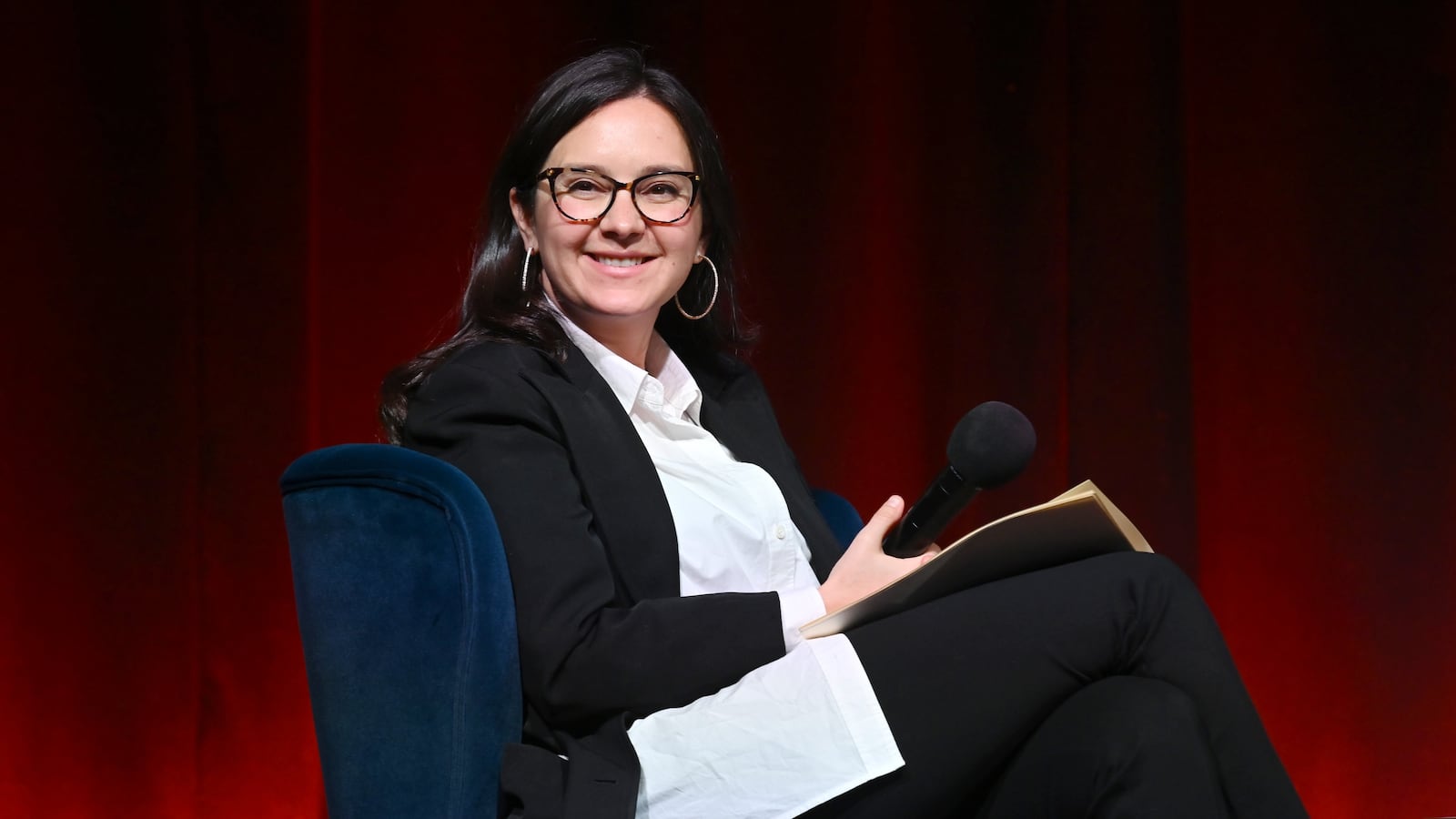 NEW YORK, NEW YORK - NOVEMBER 19: Bari Weiss speaks onstage during Book Club Event With Peggy Noonan on November 19, 2024 in New York City.