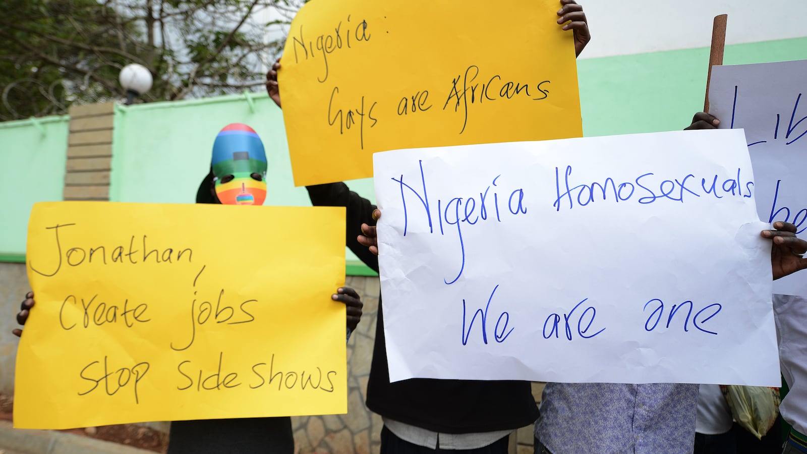 Kenyan gay and lesbian organisations demonstrate outside the Nigerian High Commission in Nairobi