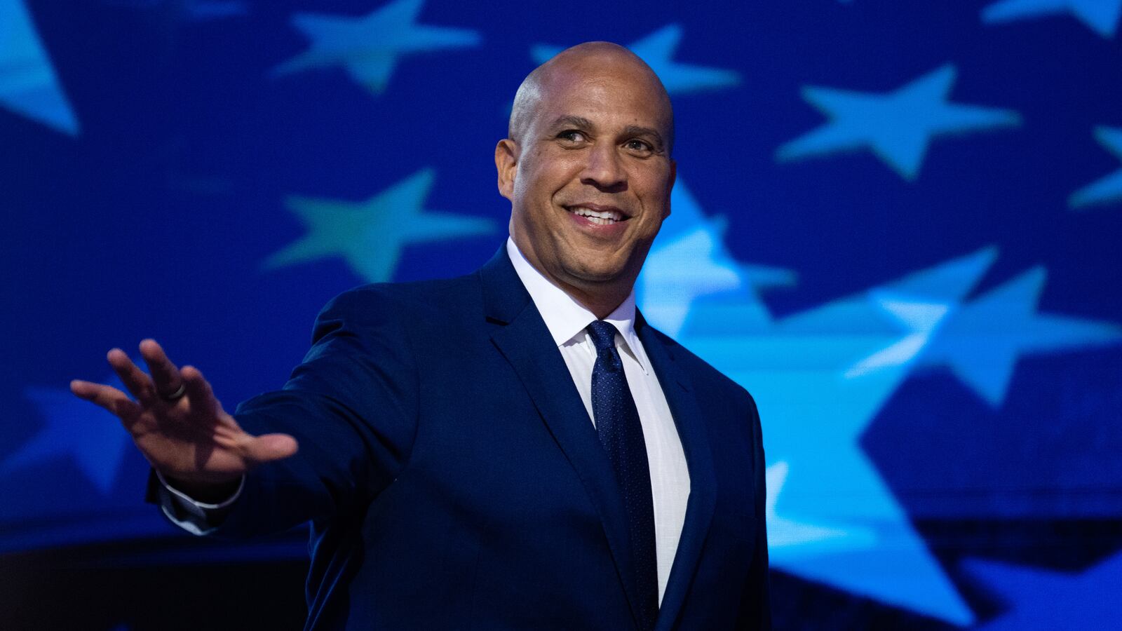 Sen. Cory Booker (D-N.J) speaks during the third night of the 2024 Democratic National Convention at the United Center in Chicago on August 21, 2024.