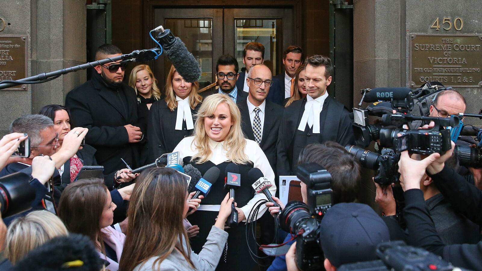 Australian actress Rebel Wilson speaks to the media as she leaves the Victorian Supreme Court on June 15, 2017 in Melbourne, Australia. After a three week trial, a jury of six has returned unanimous verdicts in favour of Wilson.