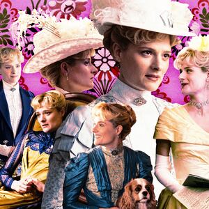 A photo illustration of Louisa Jacobson in The Gilded Age.