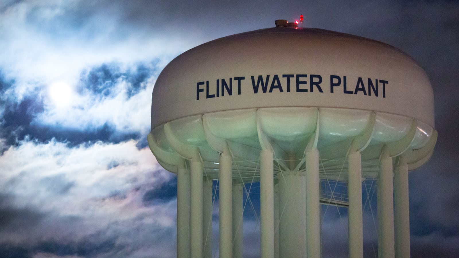 FLINT, MI - JANUARY 23: The City of Flint Water Plant is illuminated by moonlight on January 23, 2016 in Flint, Michigan.