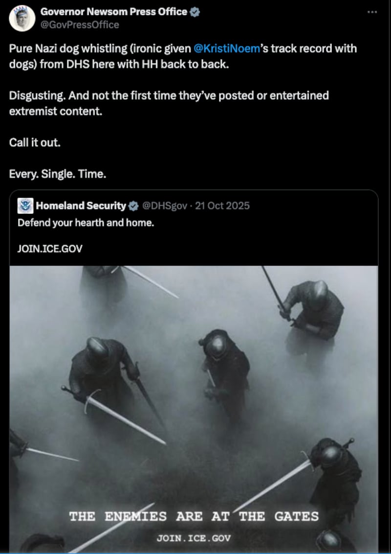 Gavin Newsom called out the DHS for its "extremist content."