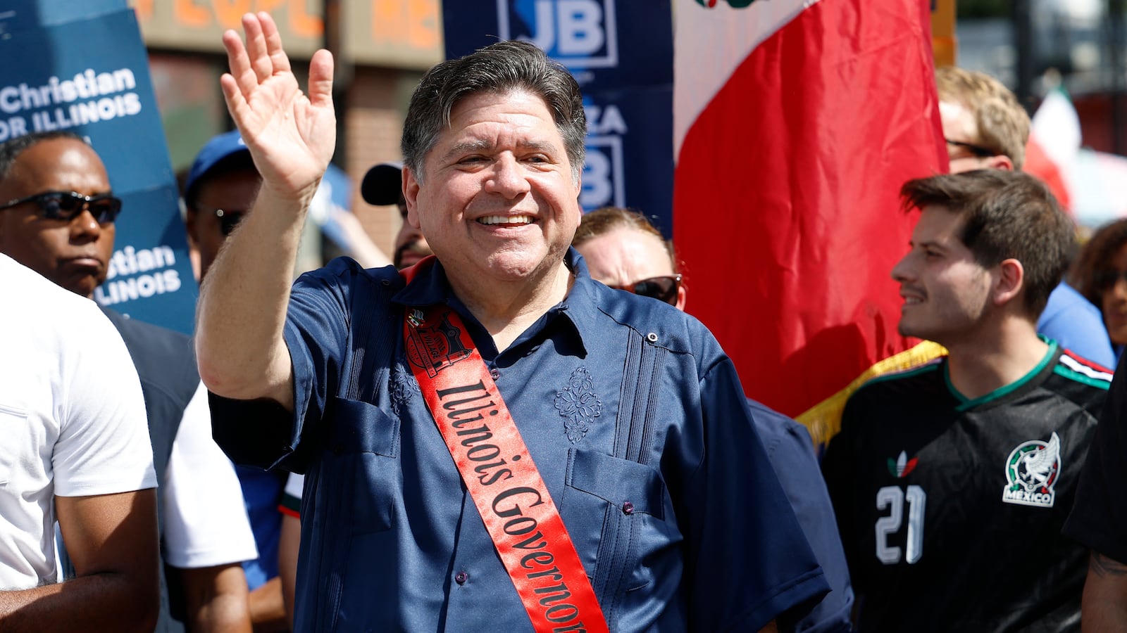 Illinois governor JB Pritzker walks during the 55th Annual 26th Street Mexican Independence Day parade in Chicago on September 13, 2026.