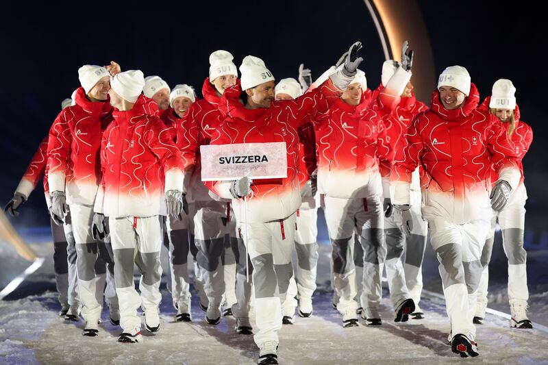 Athletes of Team Switzerland at the Athletes' parade.