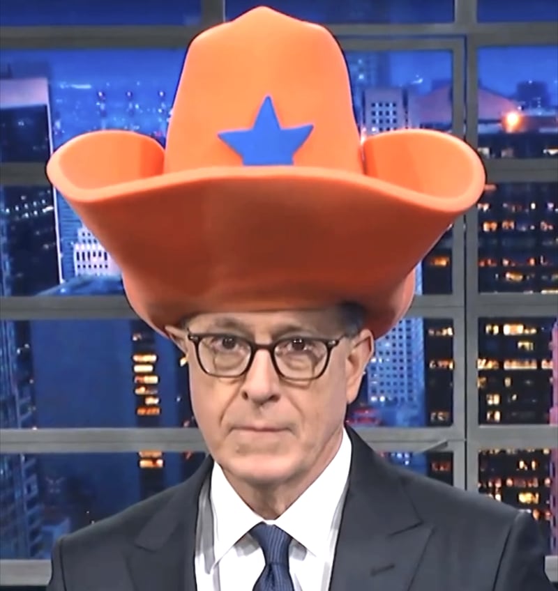 The Late Show with Stephen Colbert, Colbert wearing a large hat.
