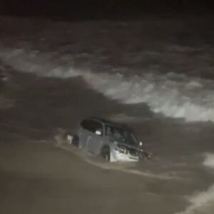 An SUV crashed into the Pacific Ocean off Venice Beach, California, after a high-speed police chase in Los Angeles.