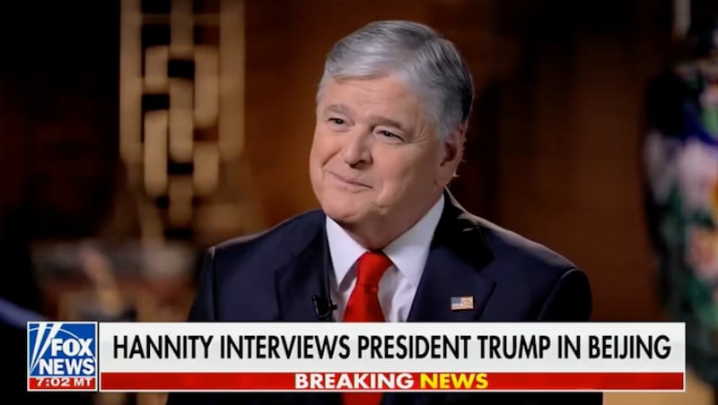 Sean Hannity interviews Donald Trump on Fox News.