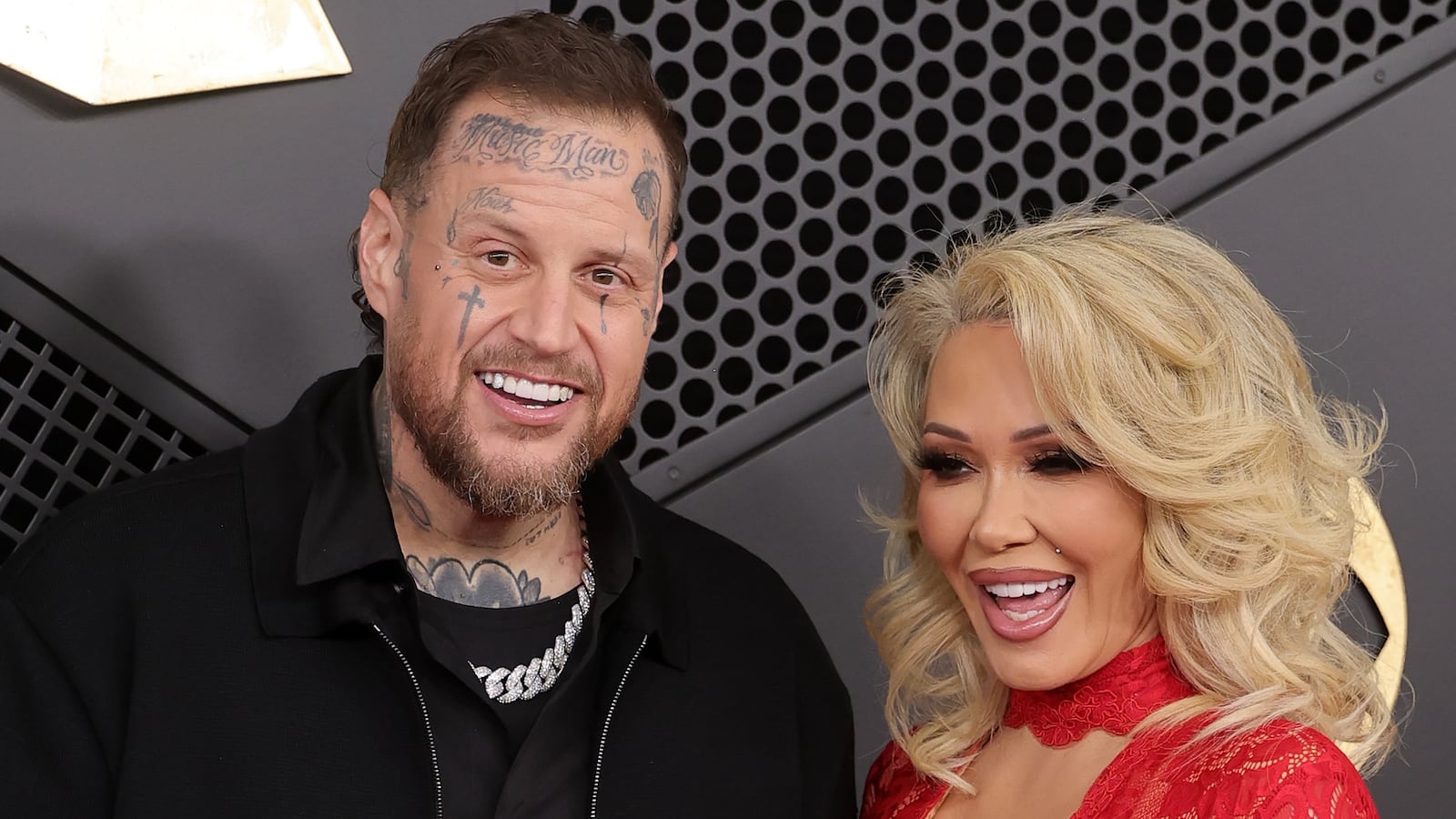 Jelly Roll and wife Bunnie Xo attend the 68th Grammy Awards on February 1, 2026, in Los Angeles, California.