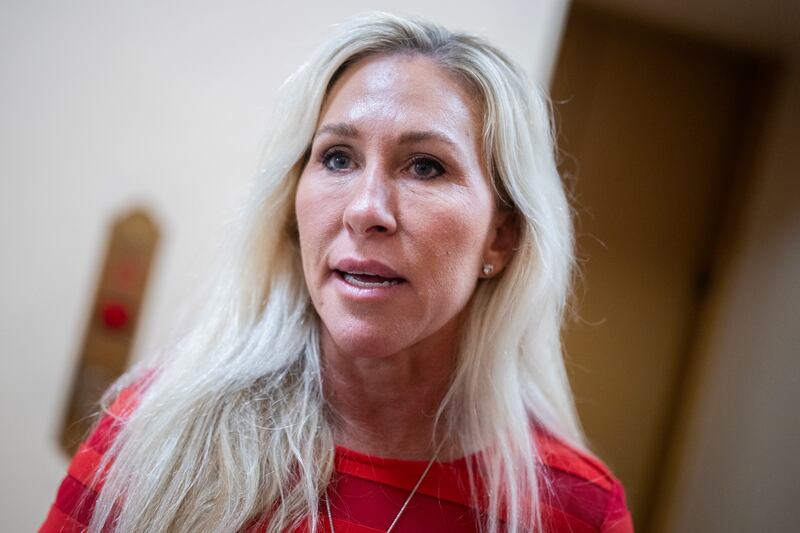 Rep. Marjorie Taylor Greene, pictured July 22, slammed the U.S. providing security guarantees to Ukraine as President Donald Trump pushed to make a peace deal.