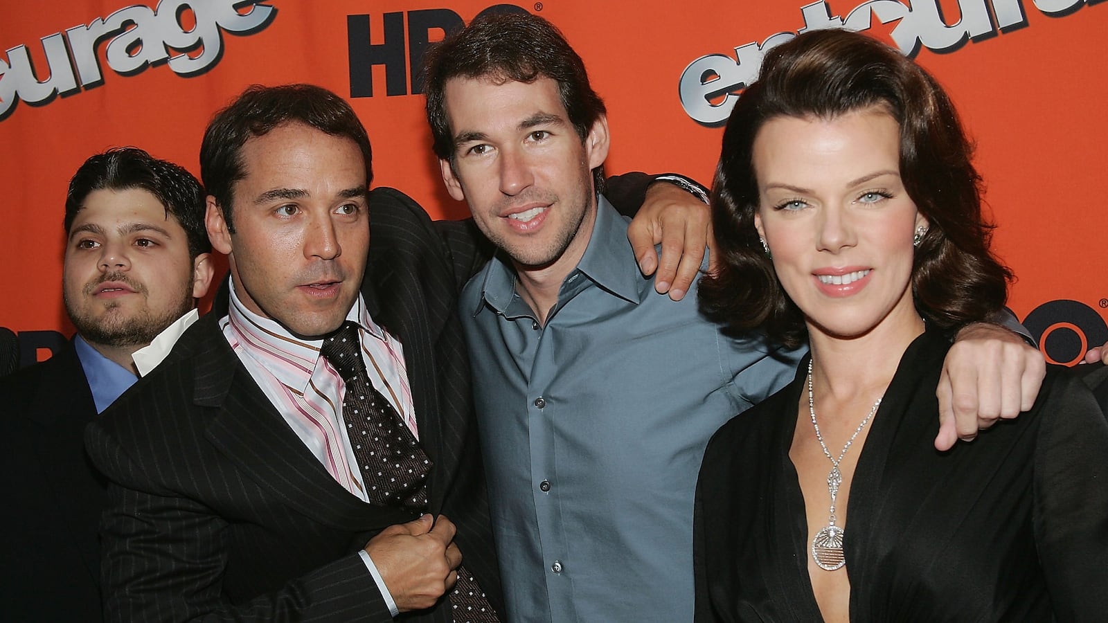 Jerry Ferrara, Jeremy Piven, writer Doug Ellin, and actress Debi Mazar attend a premiere screening of the second season of HBO’s “Entourage” at Lincoln Center Damrosch Park on June 2, 2005, in New York City.