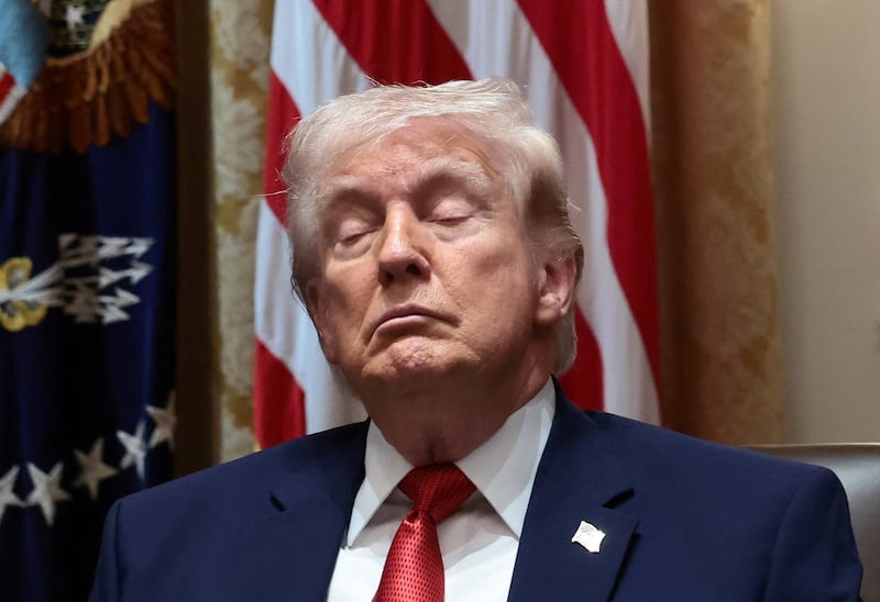 President Donald Trump struggled to keep his eyes open during a Cabinet meeting Thursday—an increasingly common occurrence.