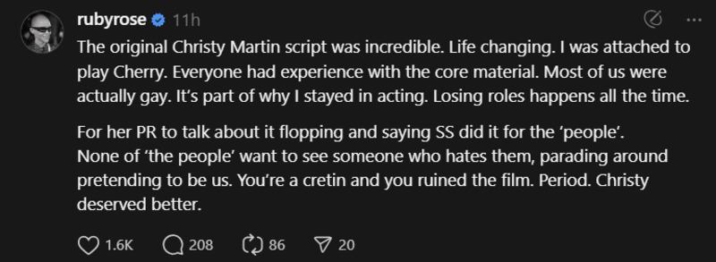 Ruby Rose attackedx Sweeney on Threads.