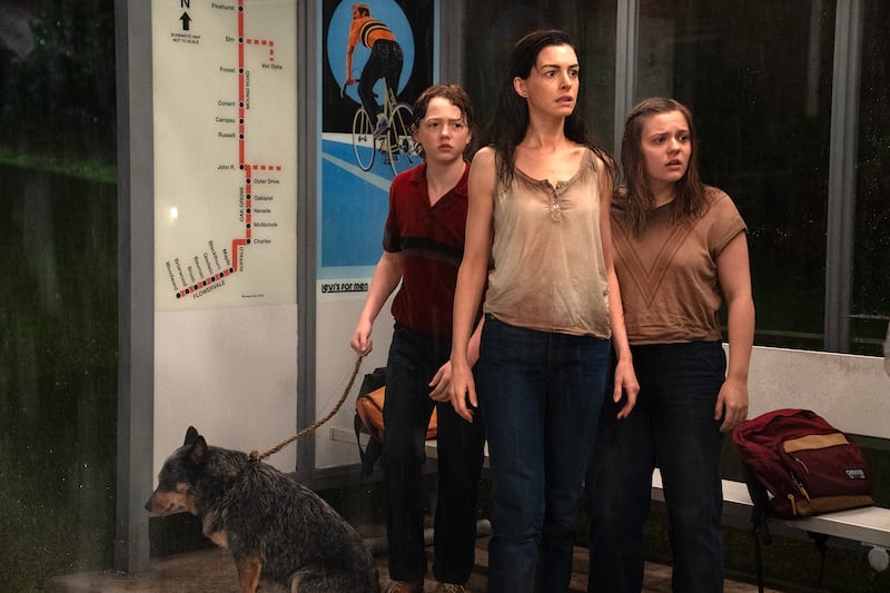 Christian Convery, Anne Hathaway, and Maisy Stella.