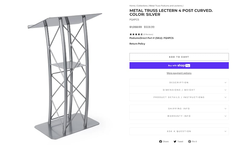 The “Metal Truss Lectern.”