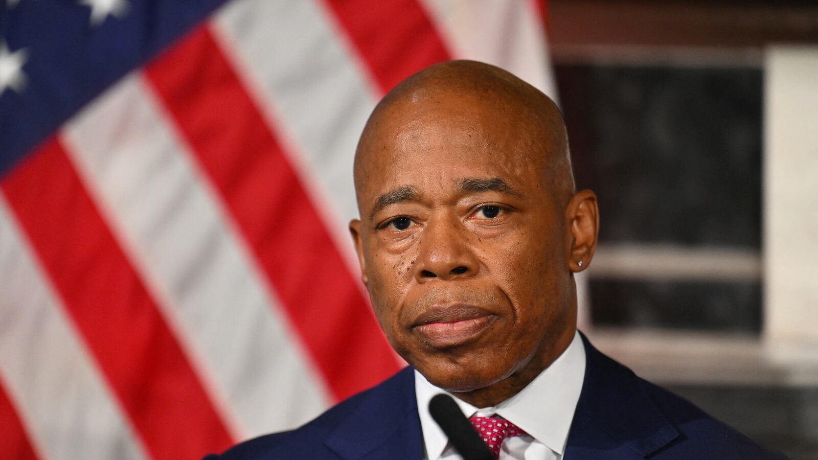 New York Mayor Eric Adams speaks during his weekly press conference at New York City Hall on November 14, 2023.