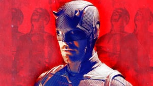 A photo illustration of Charlie Cox in Daredevil: Born Again.