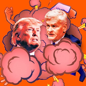 A photo illo illustration of Senator Cassidy and Donald Trump.
