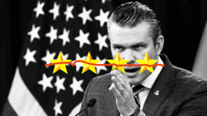 Pete Hegseth with a red line crossing out four gold stars