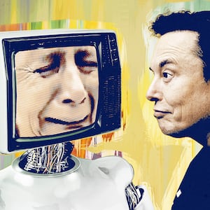 Elon Musk watching a fake AI video of a Venezuelan woman crying.