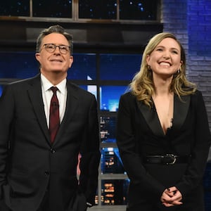 Stephen Colbert and Taylor Tomlinson