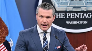 Secretary of Defense Pete Hegseth speaks during a news conference at the Pentagon in Washington, DC, on March 19, 2026.